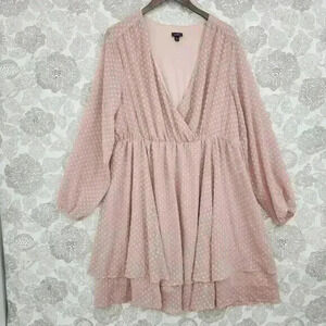 Torrid Wrap Midi Dress Size 2X Plus Long sleeve Chiffon Layer Ruffle Textured